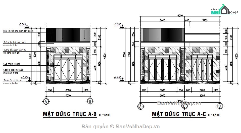 Nhà chữ L,Nhà cấp 4 chữ L,Bản vẽ nhà chữ L