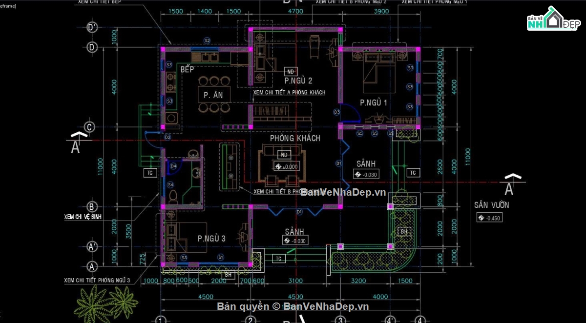 bản vẽ nhà cấp 4 11x13m,nhà cấp 4 11x13,bản vẽ kiến trúc nhà cấp 4,nhà một tầng 11x13m,nhà cấp 4 mặt tiền 11m