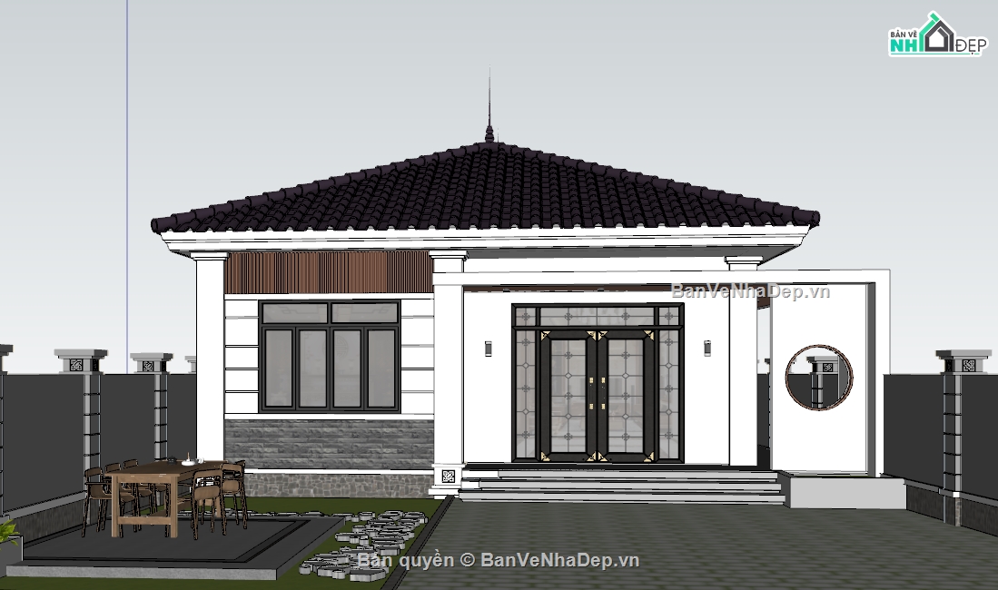 thiết kế nhà vườn,file sketchup nhà cấp 4 mái nhật,hồ sơ thi công nhà cấp 4,nhà vườn mái nhật,thiết kế nhà cấp 4,nhà cấp 4 mái nhật