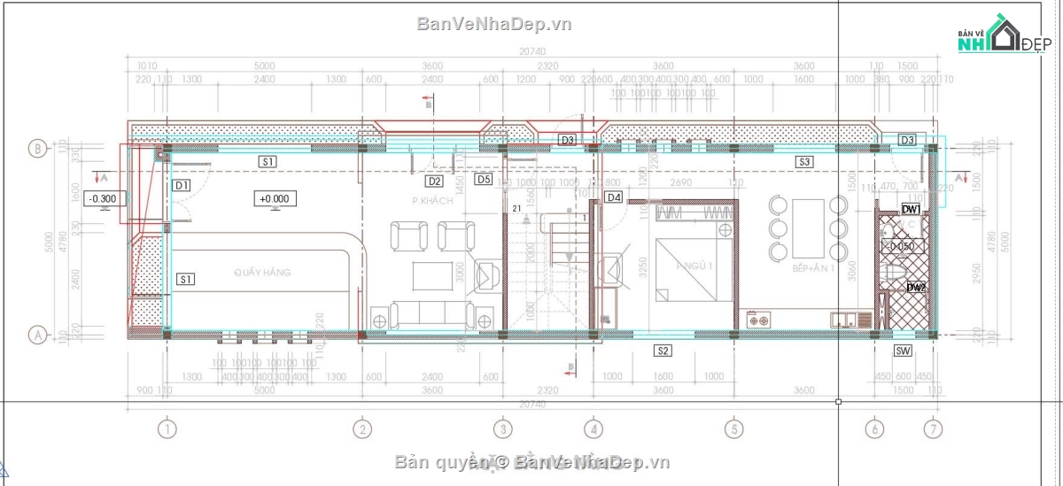 bản vẽ nhà phố 3 tầng,nhà phố 5x20m,bản vẽ nhà 3 tầng 5x20,nhà mặt tiền 5m,hồ sơ kiến trúc nhà phố