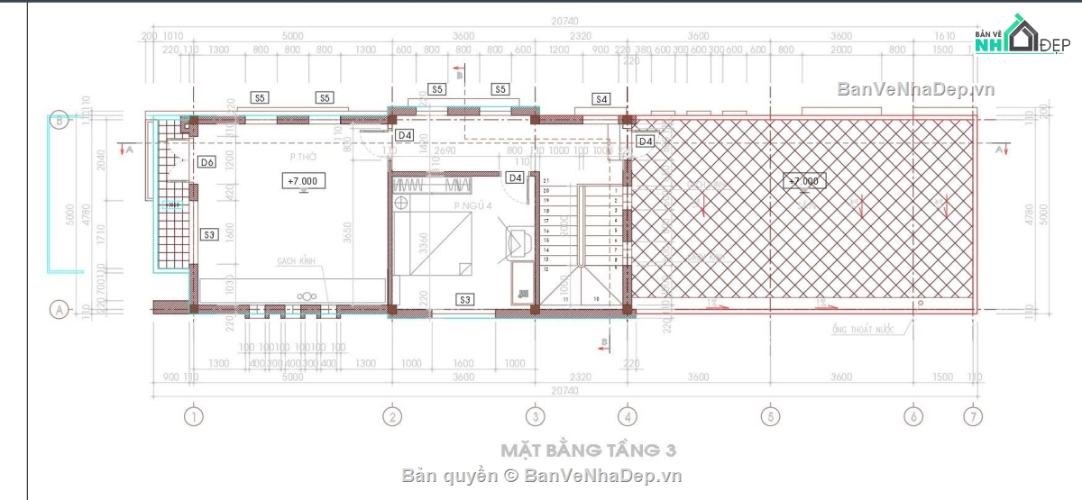 bản vẽ nhà phố 3 tầng,nhà phố 5x20m,bản vẽ nhà 3 tầng 5x20,nhà mặt tiền 5m,hồ sơ kiến trúc nhà phố