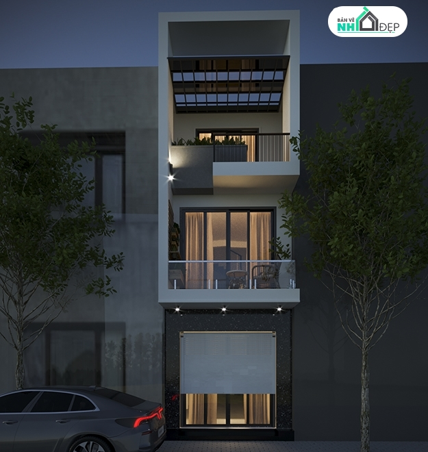 kiến trúc nhà 3 tầng,File sketchup nhà 3 tầng,file cad nhà 3 tầng,file cad nhà lô phố,nhà phố 3 tầng 3.45x13.05m,thiết kế nhà  3 tầng