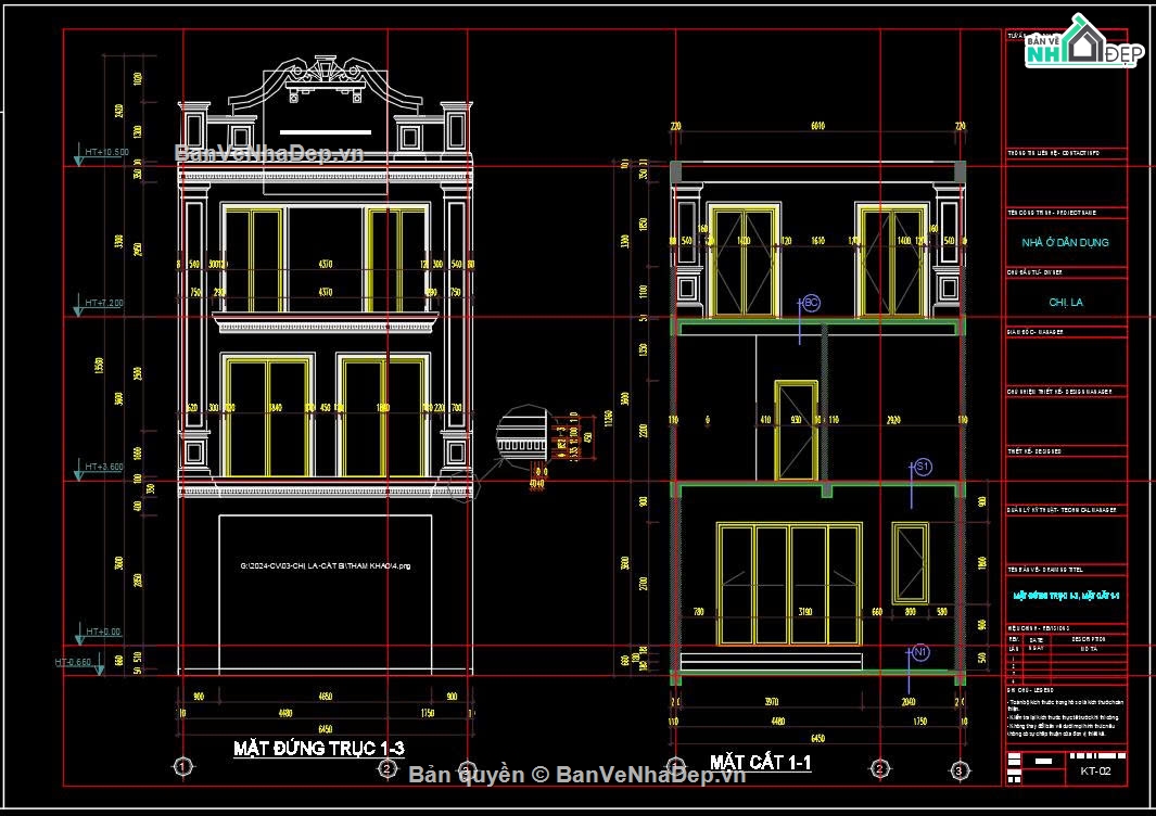 Bản vẽ thiết kế,Nhà phố 3 tầng tân cổ điển,Nhà phố tân cổ điển,Nhà phố 3 tầng,Nhà phố 3 tầng 6.4x14.2m