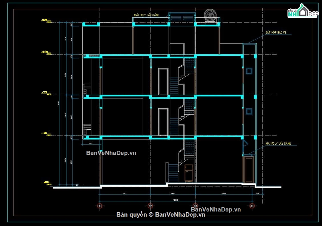 bản vẽ nhà phố 4 tầng 4x12m,thiết kế nhà 4 tầng 4x12m,mẫu nhà phố mặt tiền 4m,nhà ống 4 tầng 48m2,bản vẽ nhà phố 4 tầng