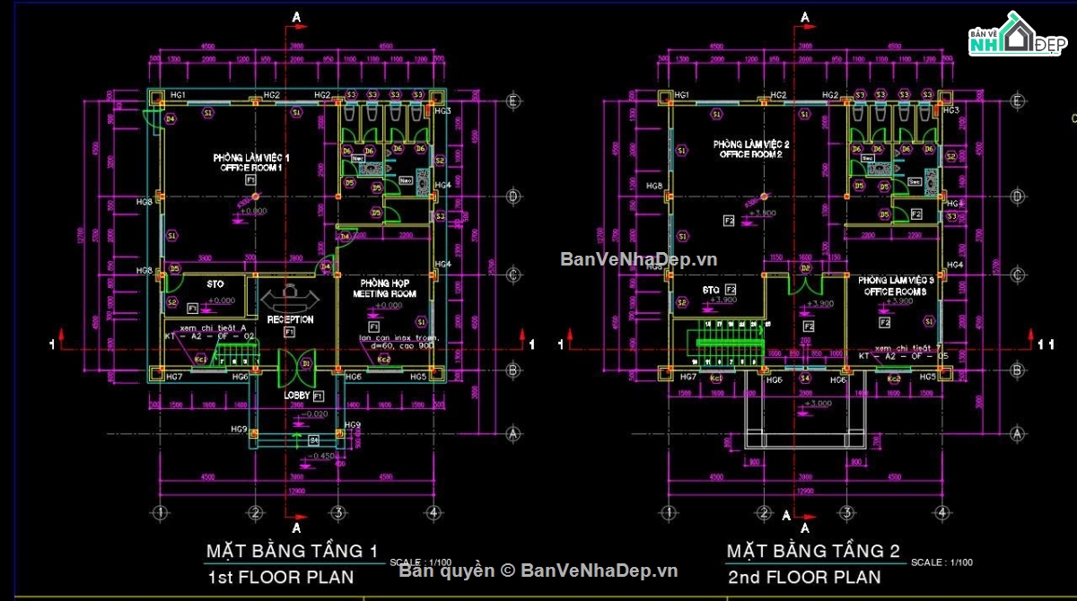 nhà văn phòng 2 tầng 13x16m,bản vẽ văn phòng 2 tầng,thiết kế văn phòng nhà máy,kiến trúc nhà văn phòng,nhà điều hành 2 tầng