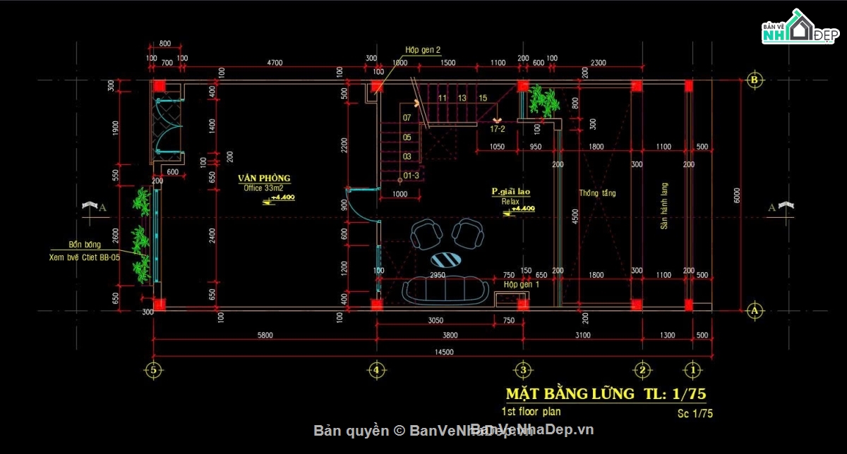 nhà văn phòng 6x14.5m,văn phòng 5 tầng có lửng,nhà văn phòng có bán hầm,thiết kế văn phòng mặt tiền 6m,bản vẽ nhà văn phòng 5 tầng