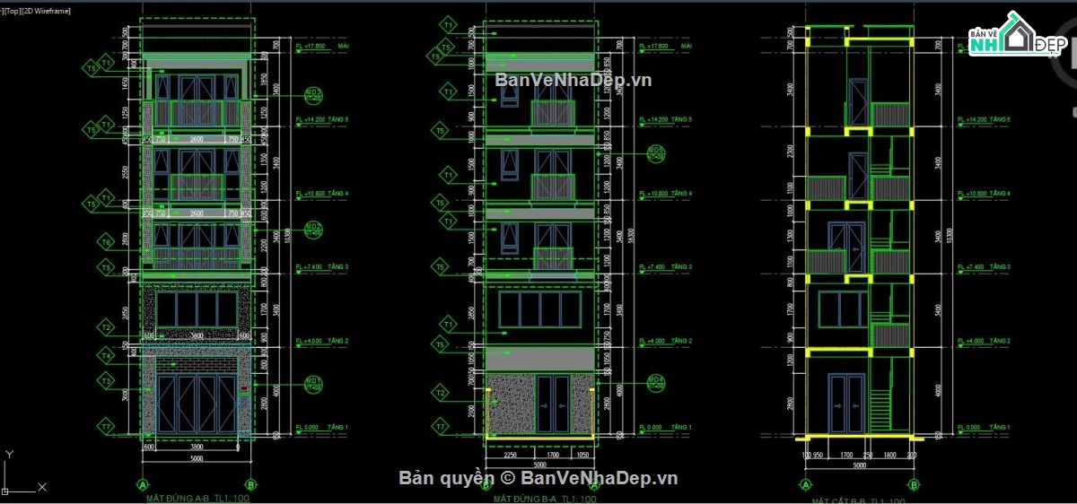 bản vẽ shophouse 5 tầng,shophouse 5x19m,nhà phố kết hợp kinh doanh,bản vẽ nhà 5 tầng,nhà mặt tiền 5m