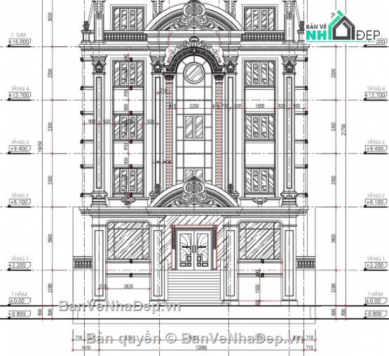 khách sạn tân cổ điển 5 tầng,khách sạn 5 tầng,cad khách sạn 5 tầng
