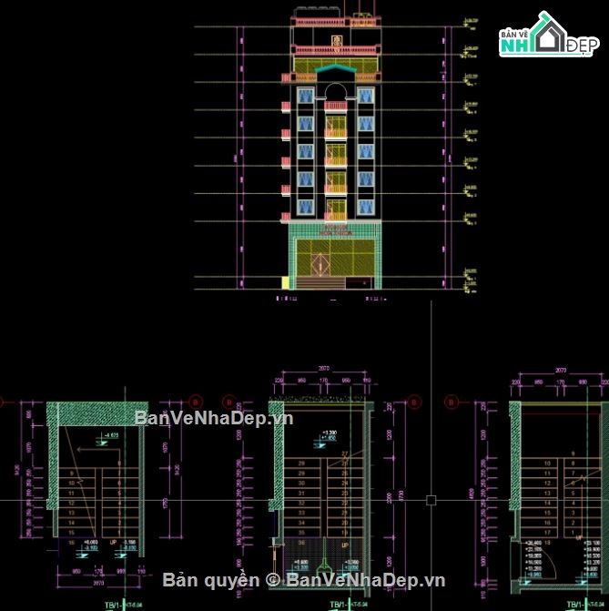 khách sạn 7 tầng,cad khách sạn,bản vẽ khách sạn 7 tầng,autocad khách sạn