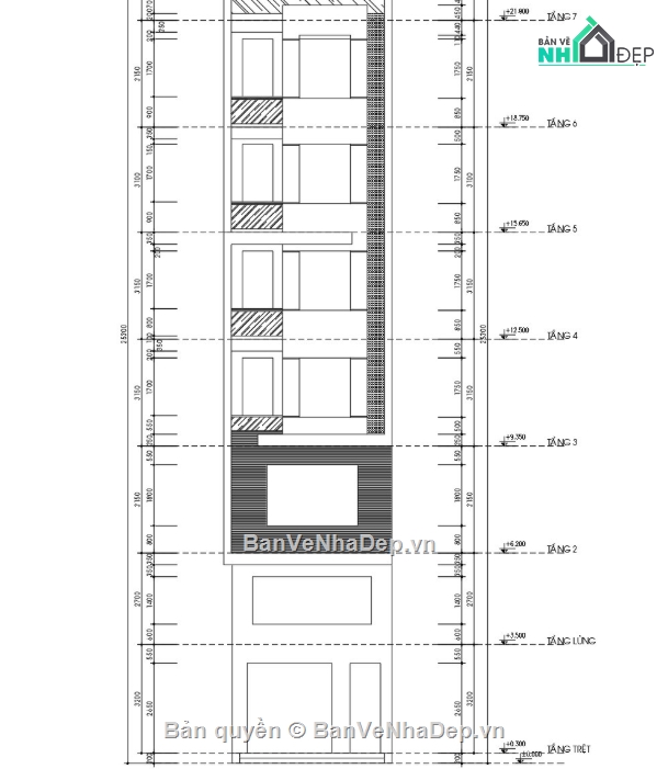 7 tầng,nhà phố 7 tầng,file cad nhà phố 7 tầng