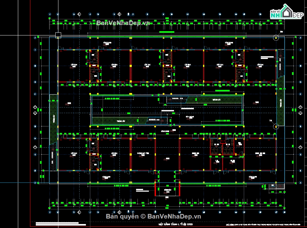 trường mầm non 2 tầng,trường mầm non 58mx36m,trường mầm non