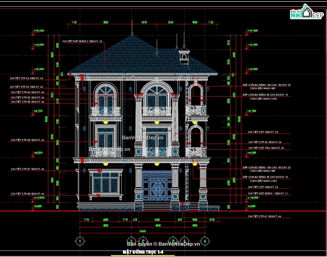 biệt thự 3 tầng,biệt thự cổ điển 3 tầng,3 tầng