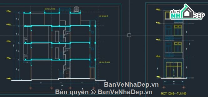 nhà phố 3 tầng 1 tum,nhà phố 3 tầng,bản vẽ nhà phố 3 tầng,nhà phố 3 tầng file cad