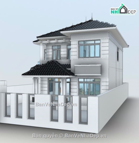 biệt thự 2 tầng,kiến trúc biệt thự,biệt thự revit