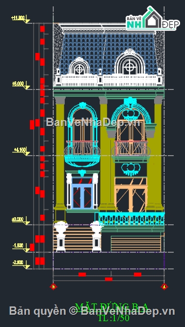 biệt thự tân cổ,kiến trúc biệt thự tân cổ điển,Kiến trúc,bản vẽ autocad