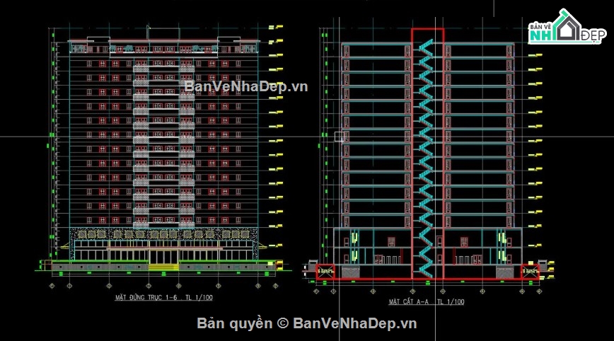 file cad chung cư 15 tầng,bản vẽ chung cư 15 tầng,chung cư 15 tầng
