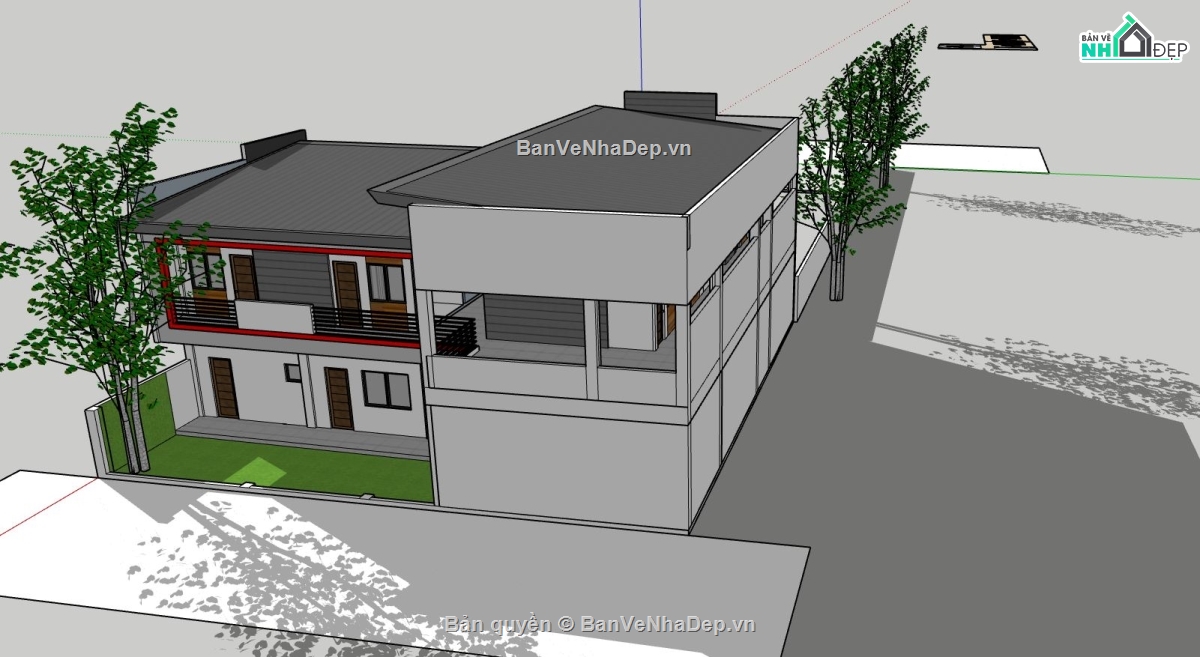 biệt thự 2 tầng,phối cảnh biệt thự 2 tầng,mẫu sketchup biệt thự 2 tầng