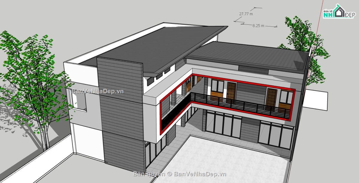 biệt thự 2 tầng,phối cảnh biệt thự 2 tầng,mẫu sketchup biệt thự 2 tầng