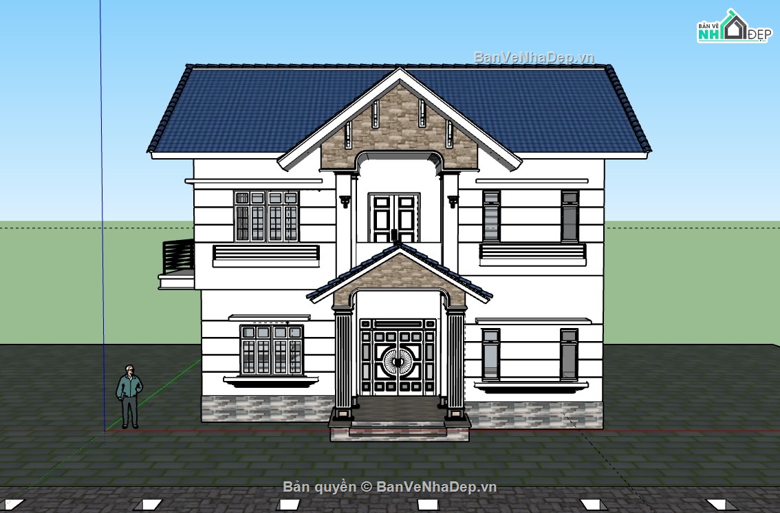 biệt thự 2 tầng,thiết kế biệt thự 2 tầng,biệt thự sketchup,su biệt thự