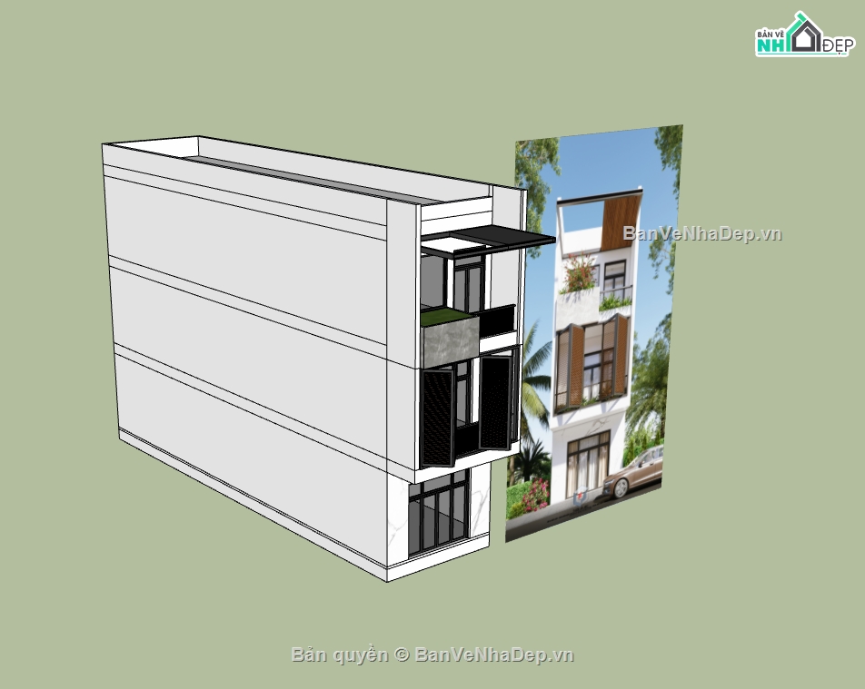 nhà phố 3 tầng,sketchup nhà phố,su nhà phố