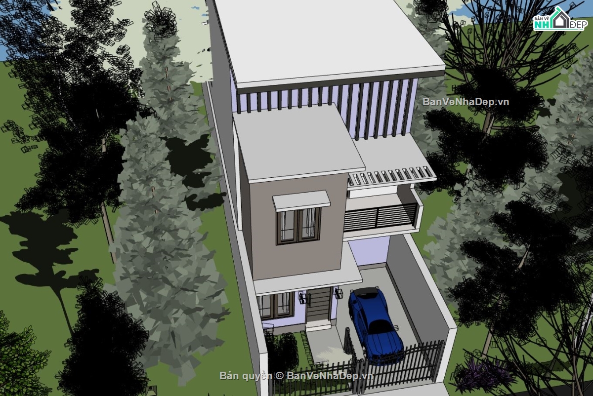 nhà phố 3 tầng,nhà phố 3 tầng sketchup,nhà phố sketchup hiện đại