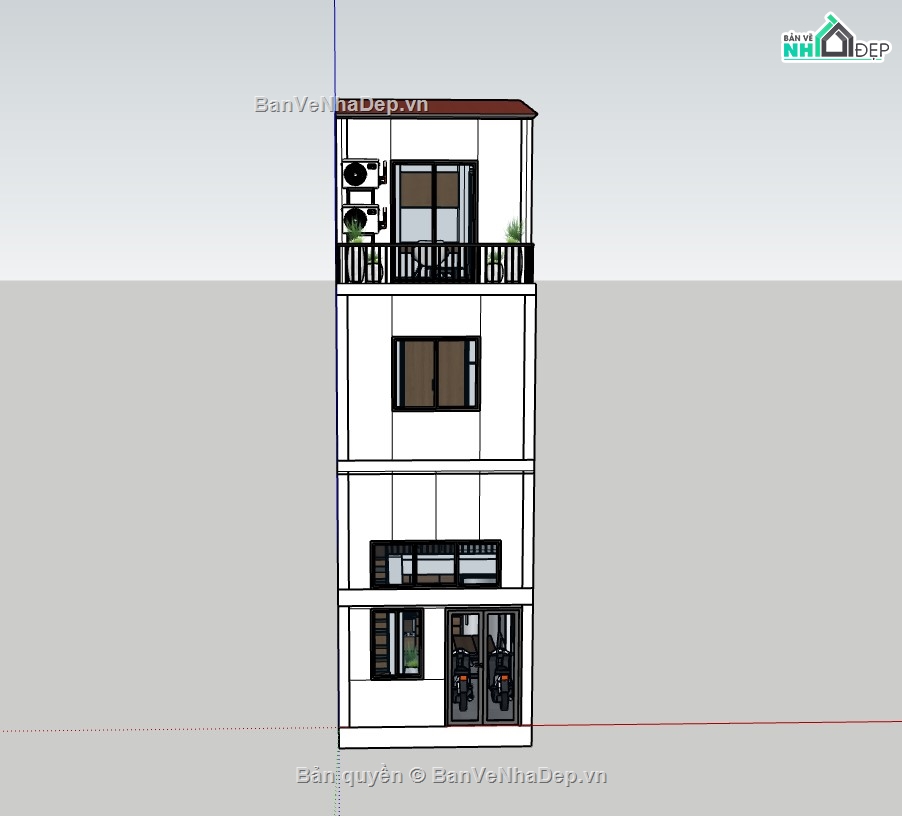 nhà phố 4 tầng,sketchup nhà phố,su nhà phố 4 tầng,sketchup nhà phố 4 tầng