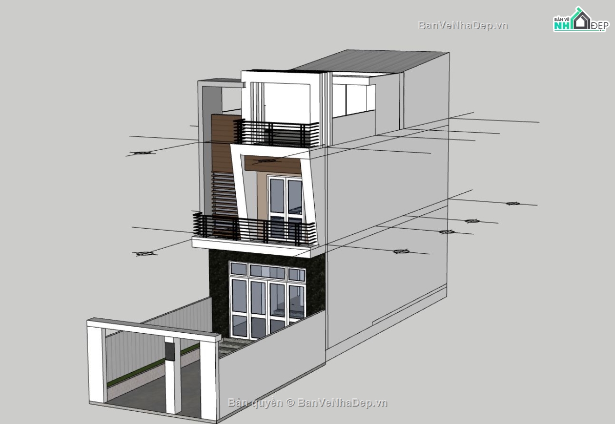nhà phố 3 tầng,file sketchup nhà phố 3 tầng,thiết kế nhà phố 3 tầng,phối cảnh nhà phố 3 tầng