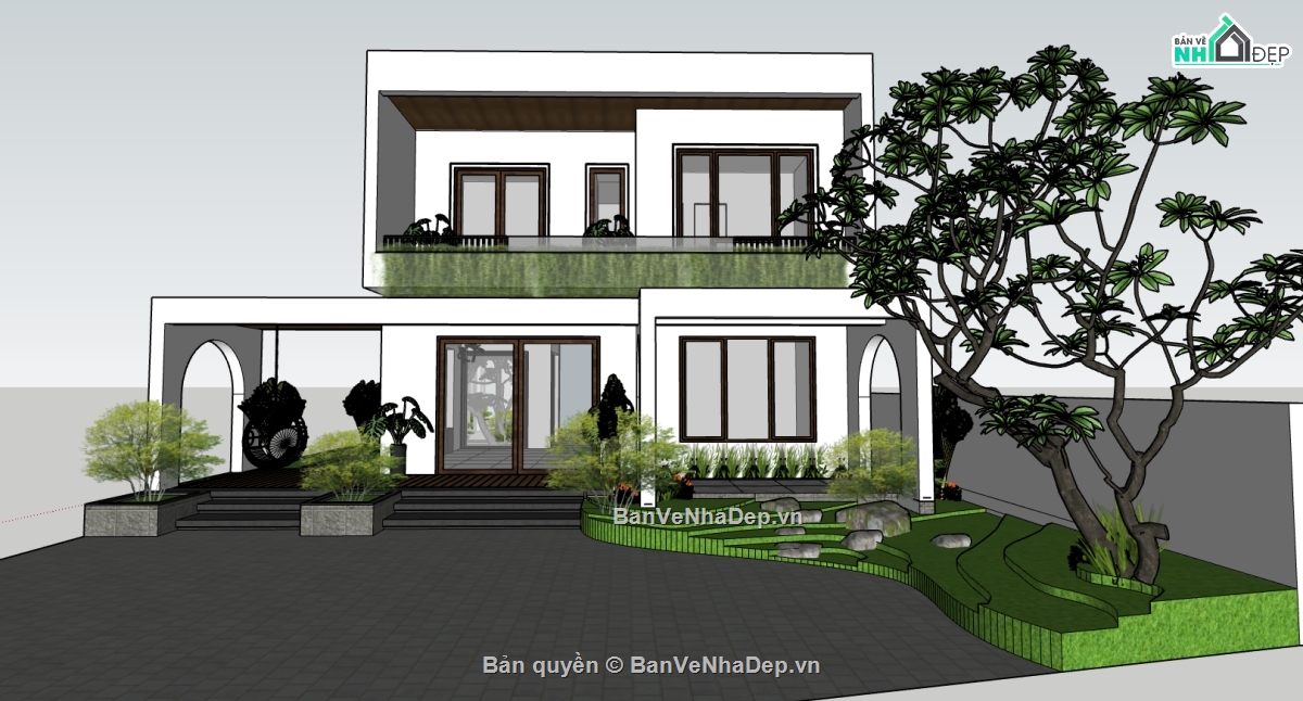 sketchup biệt thự 2 tầng,biệt thự 2 tầng,file 3dsu biệt thự 2 tầng