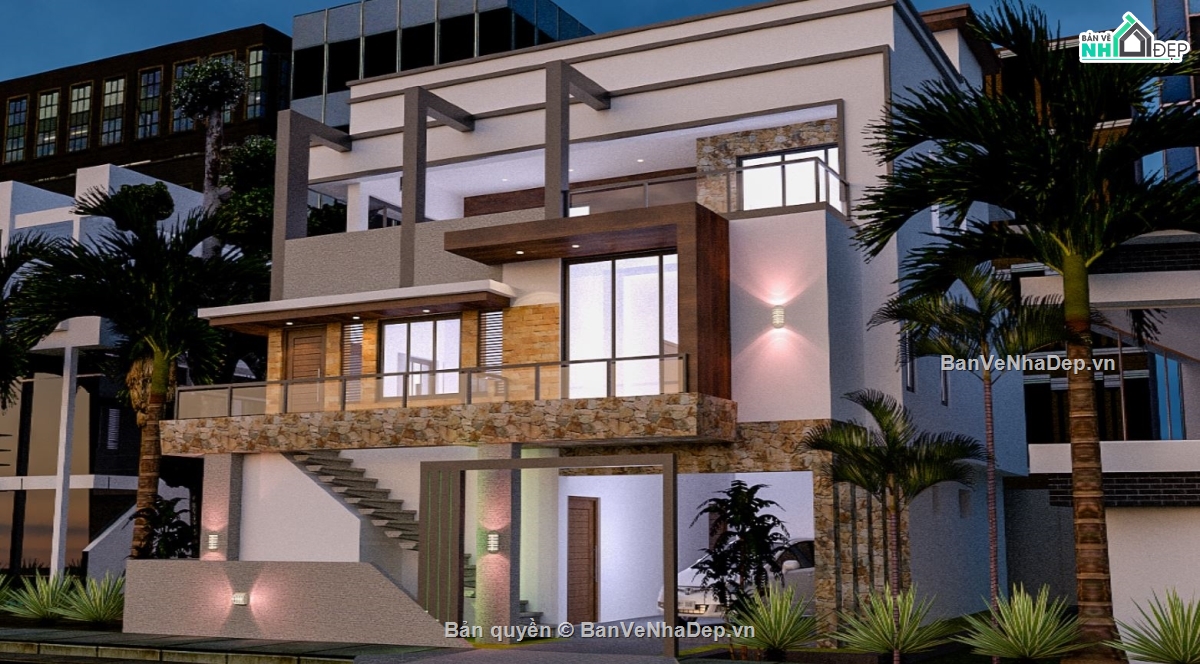 biệt thự 2 tầng,biệt thự sketchup,biệt thự hiện đại
