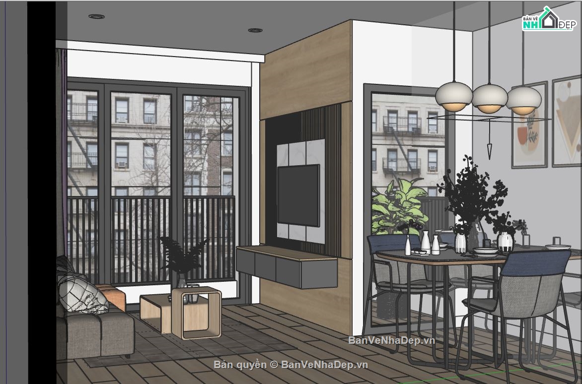 su khách bếp,3d phòng khách bếp,file sketchup khách bếp,model khách bếp