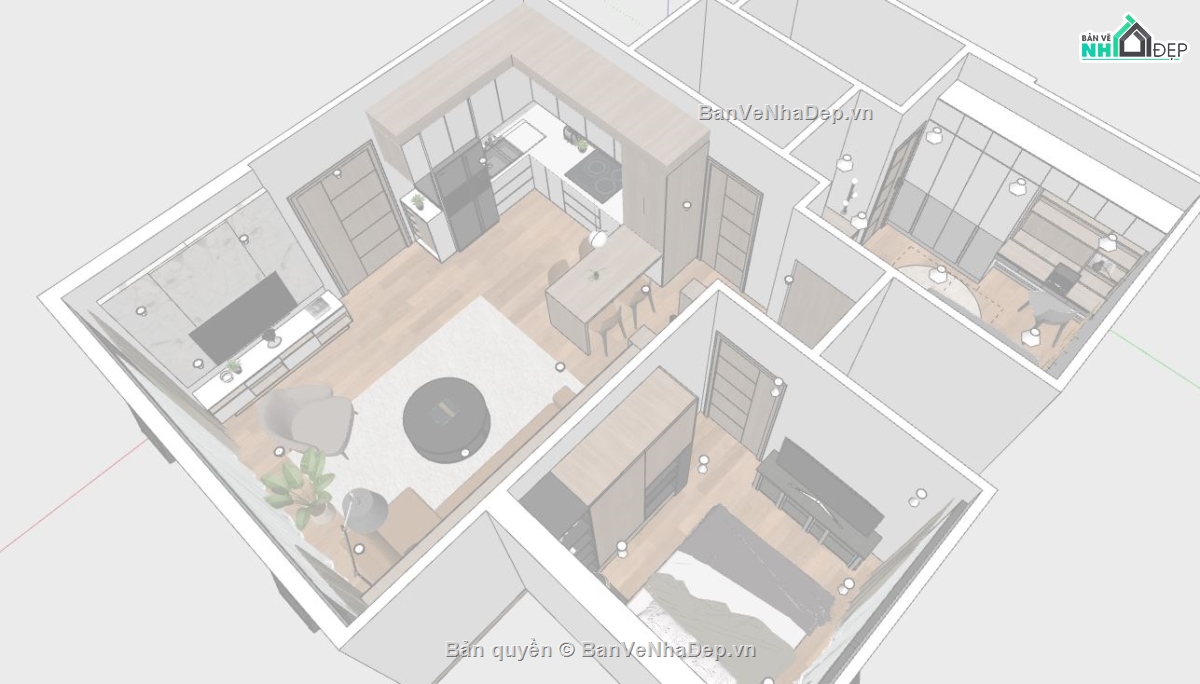 sketchup nội thất căn hộ,nội thất căn hộ,model su căn hộ,file sketchup căn hộ
