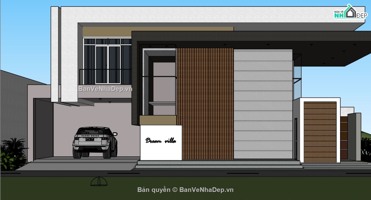 Mẫu villa su,sketchup biệt thự 1 tầng,model biệt thự 1 tầng,phối cảnh biệt thự 1 tầng