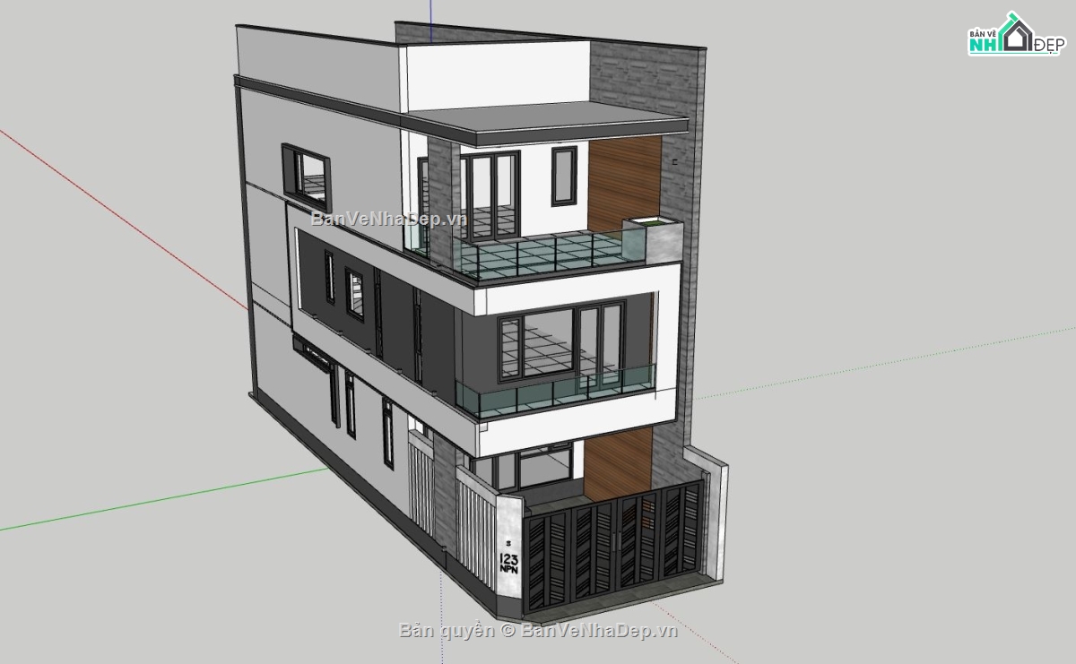 nhà phố 3 tầng,Thiết kế nhà phố,file sketchup nhà phố,mẫu nhà hiện đại