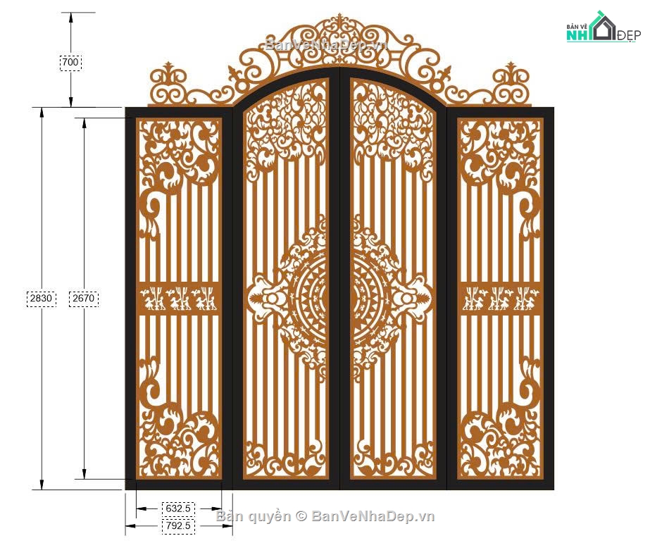 thiết kế cổng 4 cánh,cổng vòm 4 cánh,mẫu cnc cổng 4 cánh
