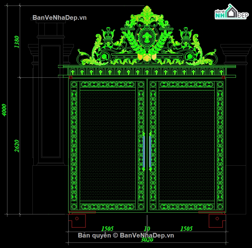 Cổng CNC 2 cánh đẹp,File cad cổng cnc 2 cánh,Autocad cổng cnc 2 cánh,cổng biệt thự cnc,mẫu cổng biệt thự cnc