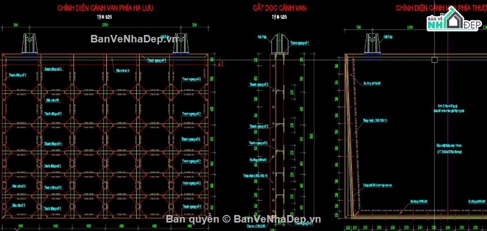 cửa van thép,khe van thủy lợi,cửa van thép file cad