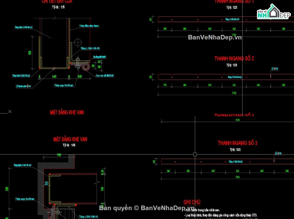 Gia công cửa van thép,gia công cửa van thép file cad,file cad cửa van thép,khe van thủy lợi,file cad khe van thủy lợi