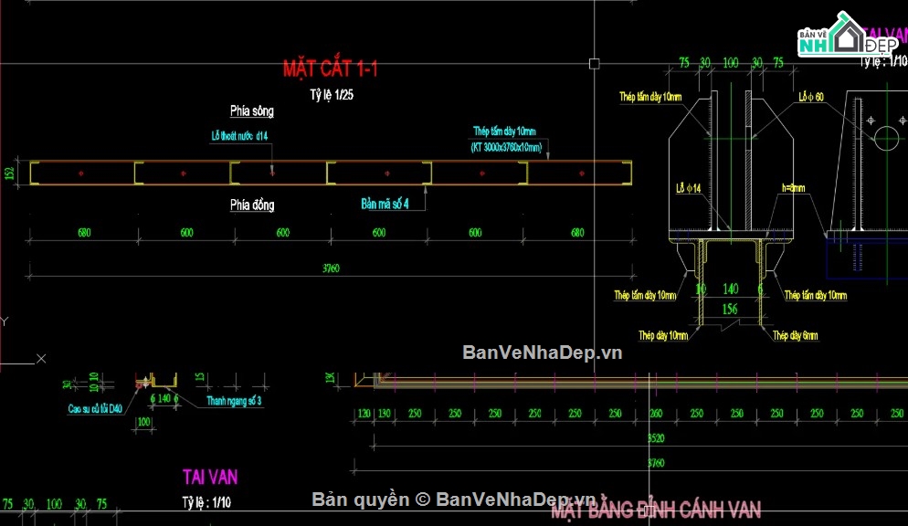 Gia công cửa van thép,gia công cửa van thép file cad,file cad cửa van thép,khe van thủy lợi,file cad khe van thủy lợi
