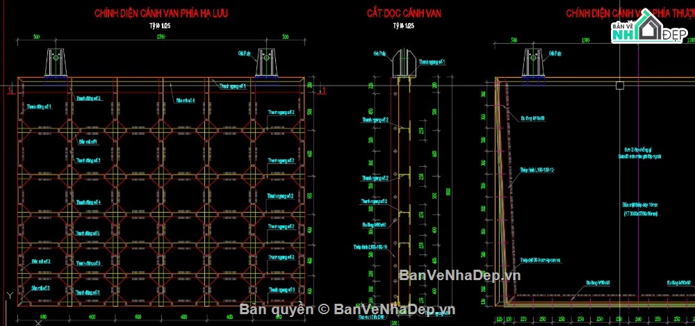 Gia công cửa van thép,gia công cửa van thép file cad,file cad cửa van thép,khe van thủy lợi,file cad khe van thủy lợi