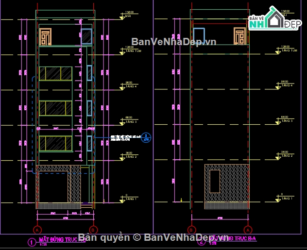 nhà 4 tầng,Bản vẽ nhà 4 tầng,Bản vẽ nhà nghỉ,nhà nghỉ 4 tầng