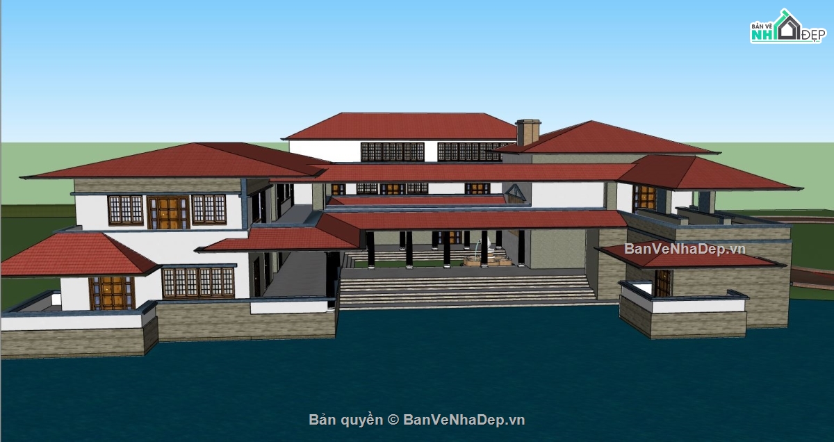 biệt thự 2 tầng,thiết kế biệt thự 2 tầng,file sketchup biệt thự 2 tầng