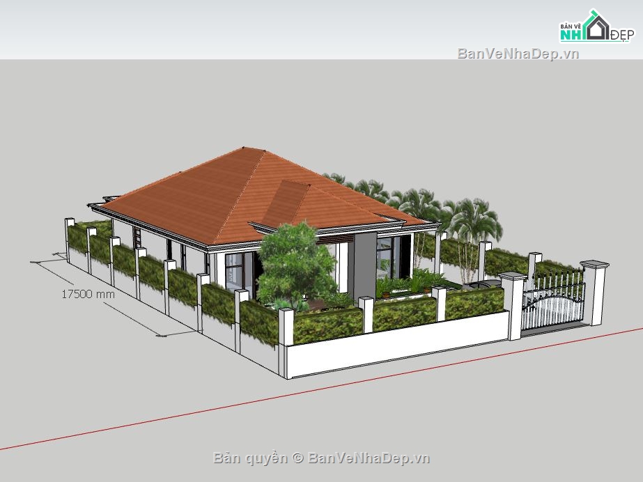 Biệt thự 1 tầng,model su biệt thự 1 tầng,biệt thự 1 tầng sketchup