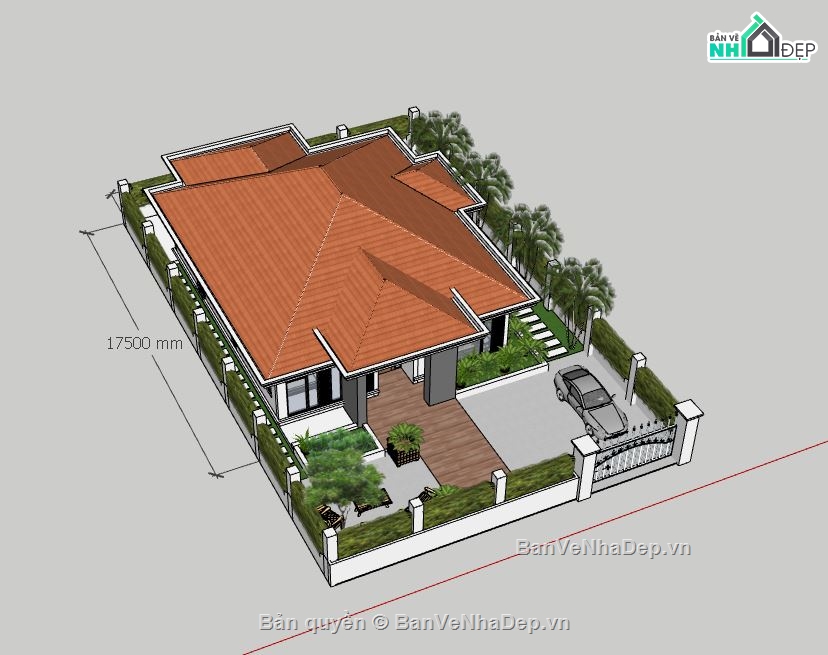 Biệt thự 1 tầng,model su biệt thự 1 tầng,biệt thự 1 tầng sketchup