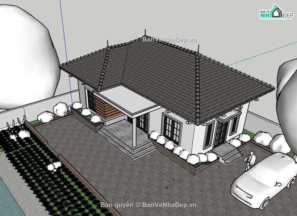 Biệt thự 1 tầng,model su biệt thự 1 tầng,biệt thự 1 tầng sketchup