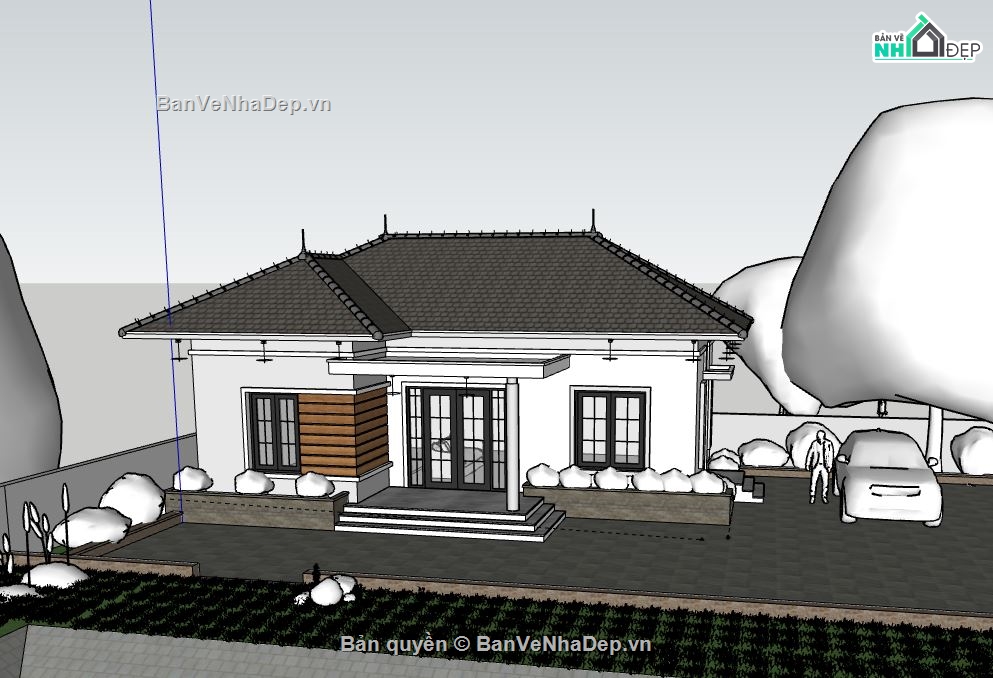 Biệt thự 1 tầng,model su biệt thự 1 tầng,biệt thự 1 tầng sketchup