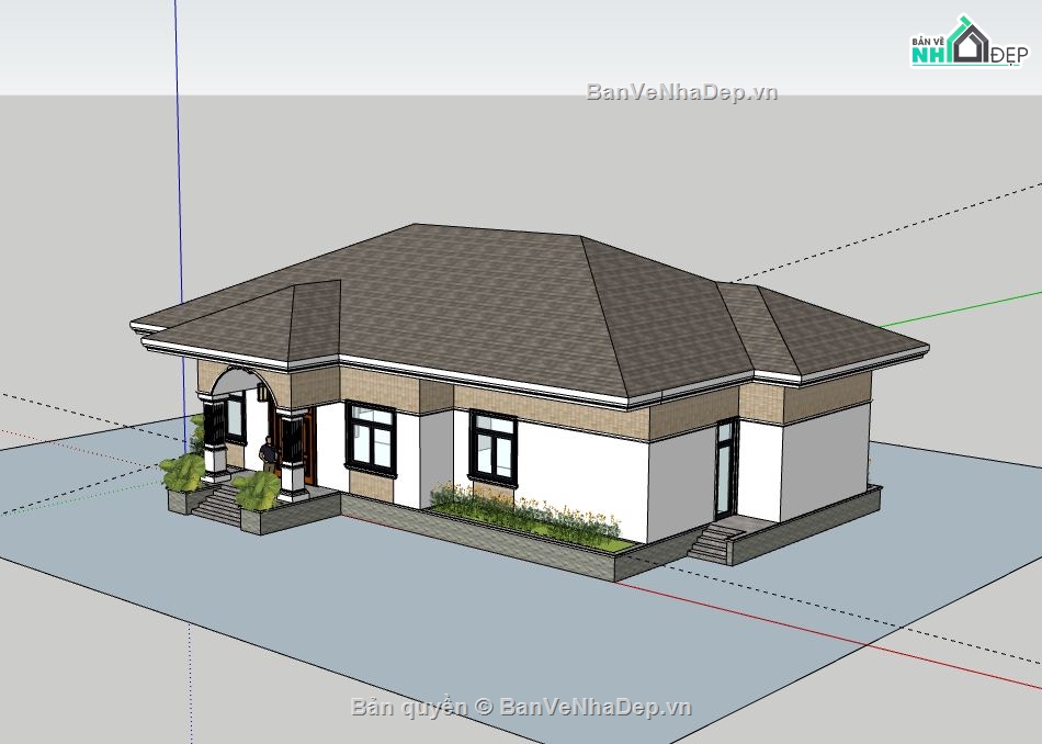 Biệt thự 1 tầng,model su biệt thự 1 tầng,sketchup biệt thự 1 tầng