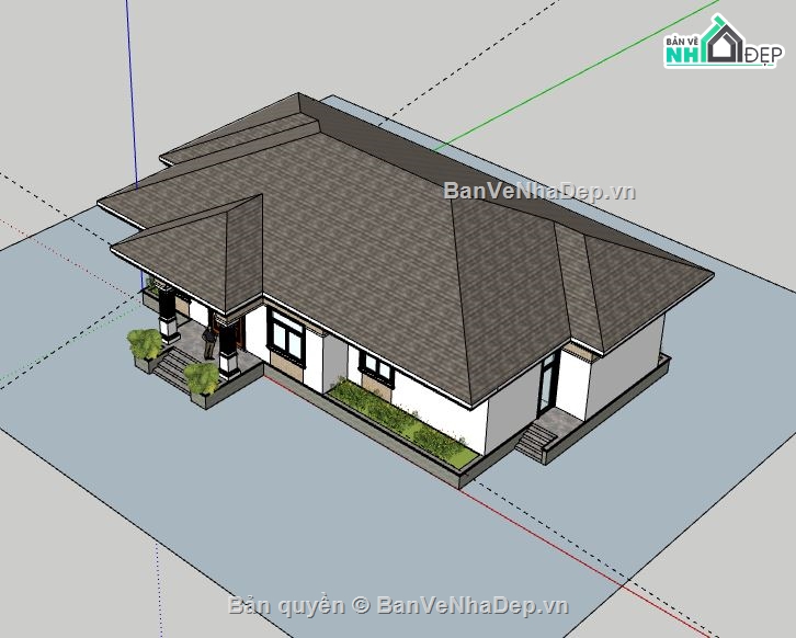 Biệt thự 1 tầng,model su biệt thự 1 tầng,sketchup biệt thự 1 tầng