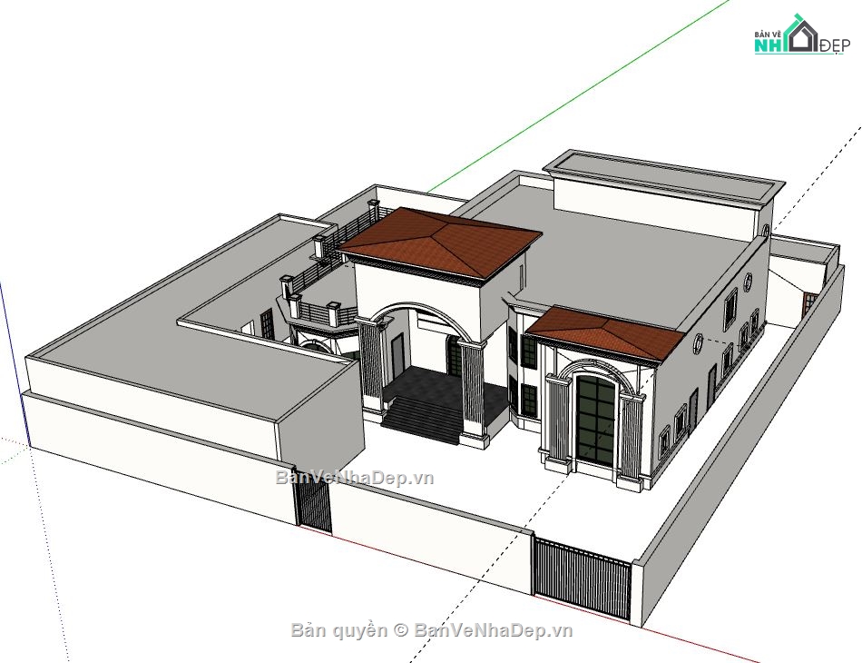 Biệt thự 1 tầng,model su biệt thự 1 tầng,sketchup biệt thự 1 tầng