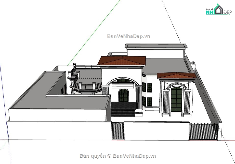 Biệt thự 1 tầng,model su biệt thự 1 tầng,sketchup biệt thự 1 tầng