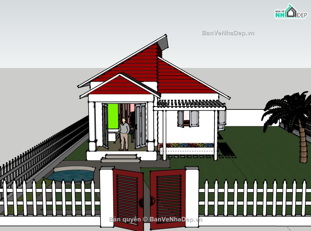 Biệt thự 1 tầng,Model su biệt thự 1 tầng,biệt thự 1 tầng sketchup